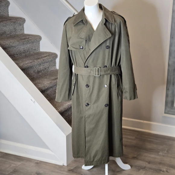 TOWNE by London Fog Olive Green Double-Breasted  Clasic Trench Coat Size 40 R - Picture 1 of 12